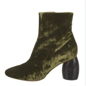 Dries Van Noten Velvet Green Ankle Boots